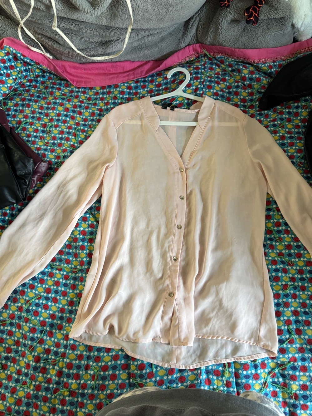 Mango Pale Pink Long-Sleeve Button Blouse